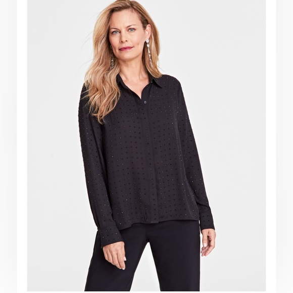 Rhinestone button down blouse M - Picture 2 of 4